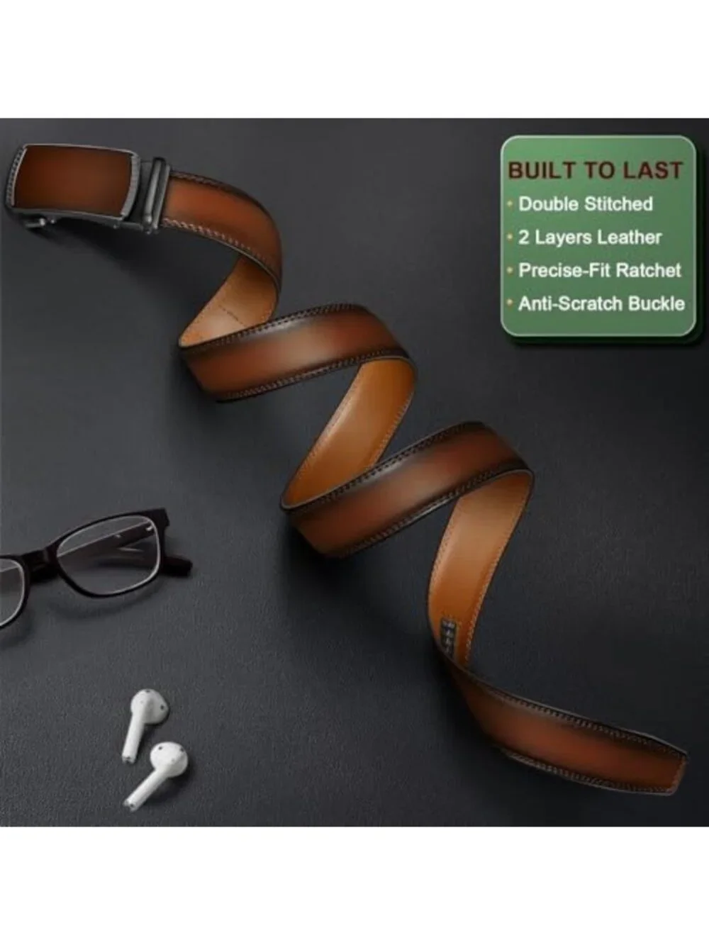 Men's Trimmable Leather Ratchet Belt - Adjustable, Stylish, Gift-Ready Accessory